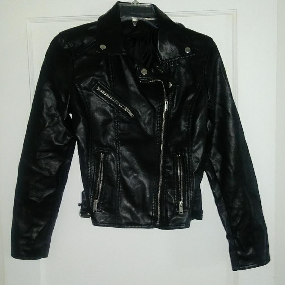 SHEIN Black Faux Leather Jacket Asymmetrical Biker Style